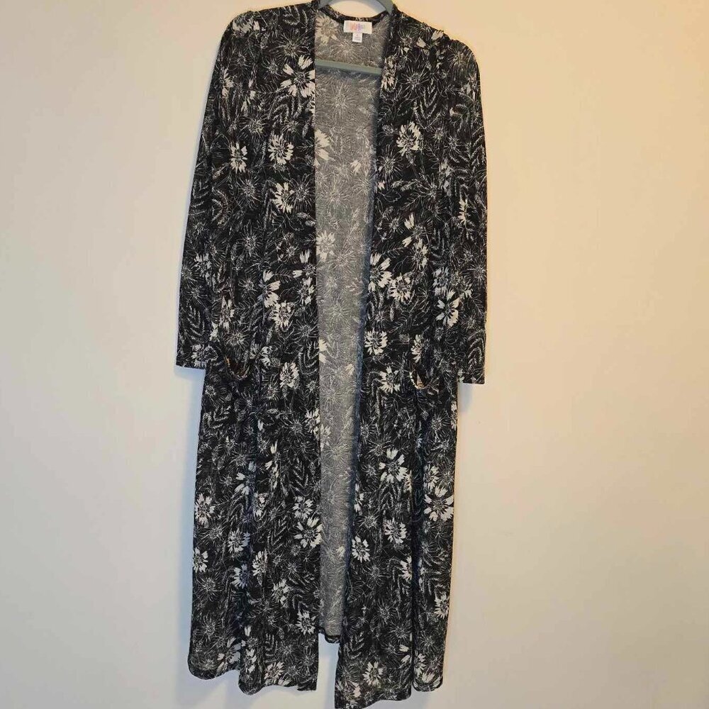 LuLaRoe Sarah Cardigan - Black and White Floral Pattern Sheer Fabric